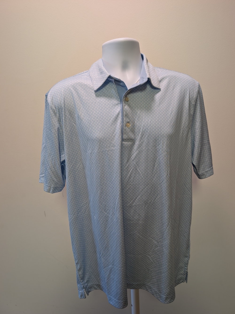 Greg Norman ML75 Play Dry Golf Polo Shirt Blue Geometric Pattern Large
